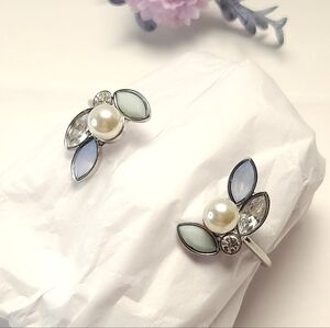 Pastel Blue & Green Faux Rhinestone Pearl Beaded Cuff Bracelet Acrlyic Bead Cuff